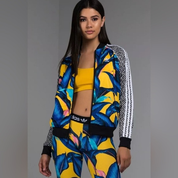 adidas Jackets & Blazers - Adidas x Farm Rio Yellow Blue Tropical Track Jacket